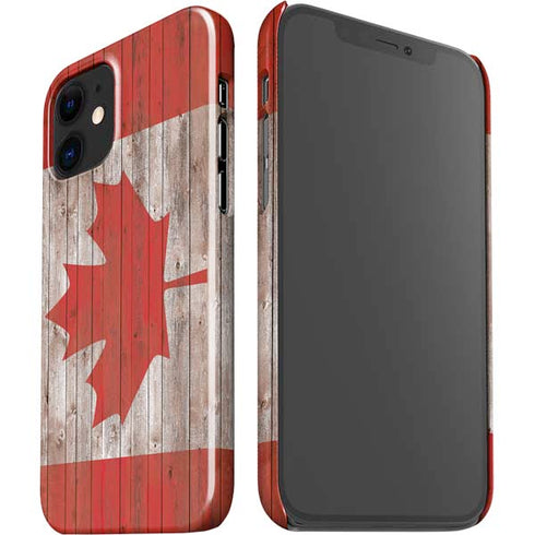 Canadian Flag Dark Wood iPhone 12 Mini Lite Case